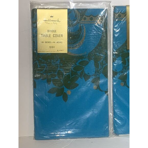 2 New Vintage Hallmark Paper Tablecloth Table Covers 44” x 44” Bright Blue Pear - Picture 8 of 9